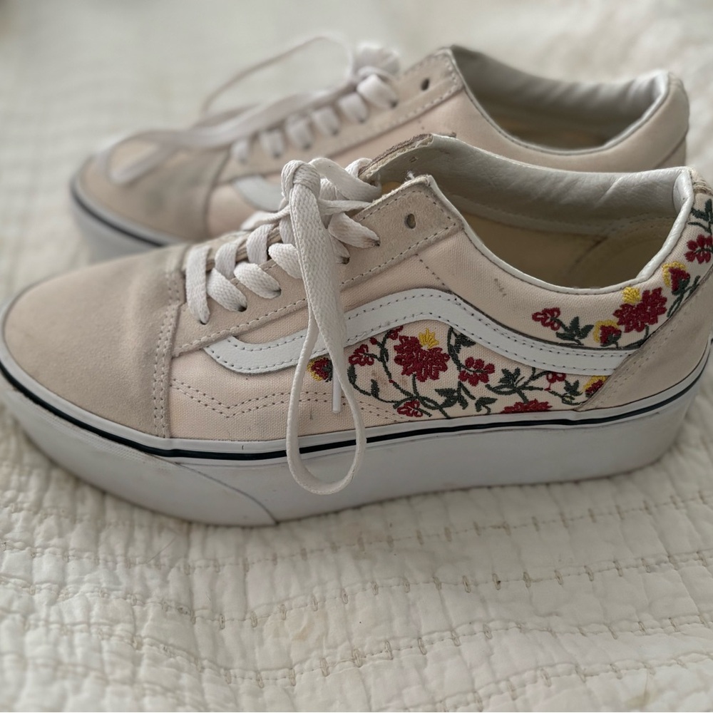 Vans Cream Floral Women's Sneakers